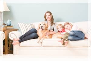 family and pet on clean furniture